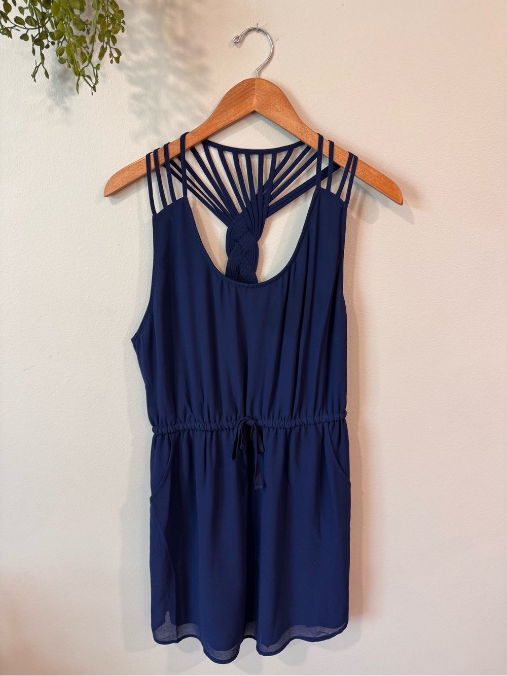 New Naked Zebra Navy Braided-Back Sleeveless Romper Size Large